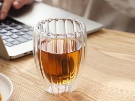 Vaso vidrio doble rayado grande